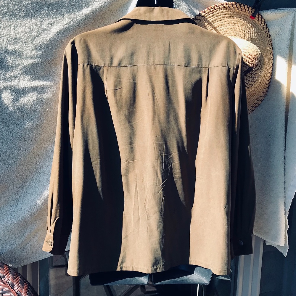 Barry Bricken olive oversized long sleeve silk camp shirt, L - Picture 3 of 5